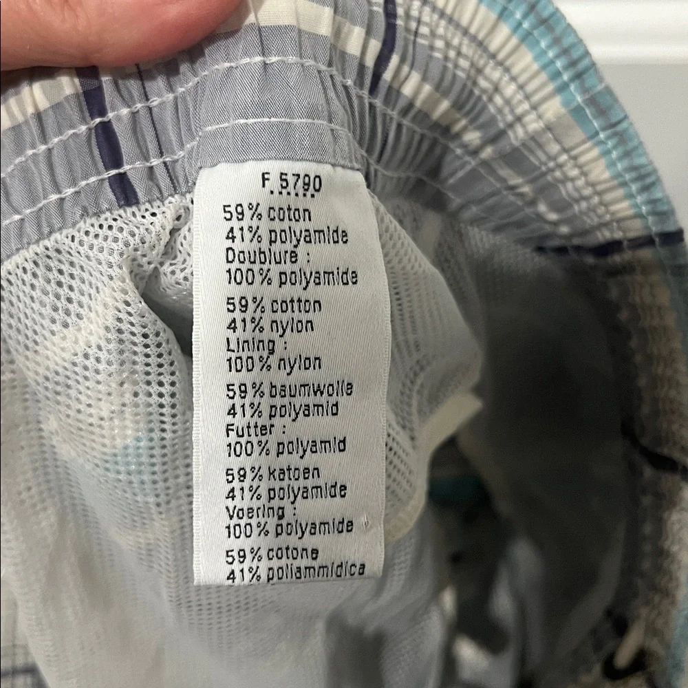 Lacoste Gray Navy and Light Blue Plaid Swim Shorts Size Small